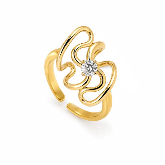 Gold ring with a diamond on a white background