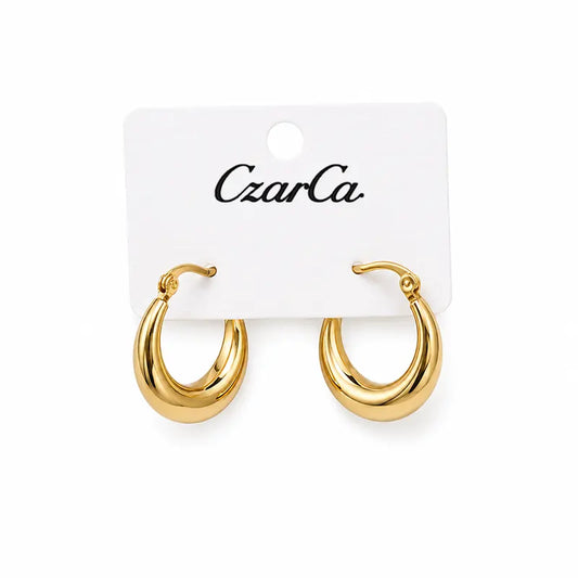 Gold-tone hoop earrings with elegant minimalist design and polished finish for women by Czarca.