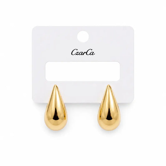 Gold-tone drop earrings with elegant minimalist teardrop design and polished finish for women by Czarca.